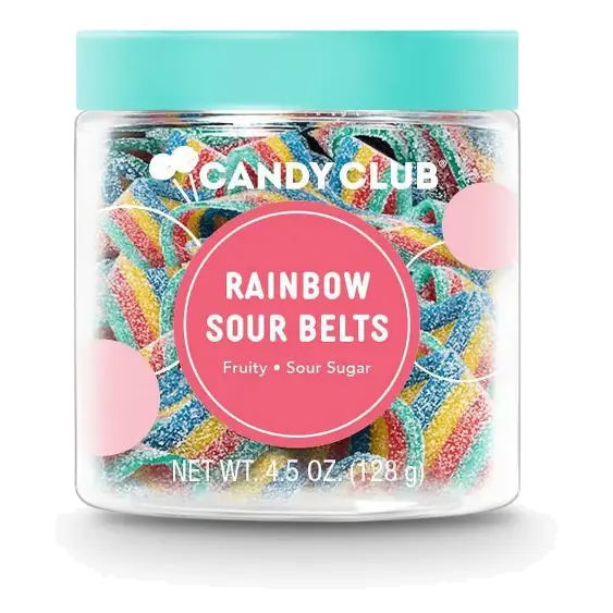 Candy Club Rainbow Sour Belts, 4.5oz