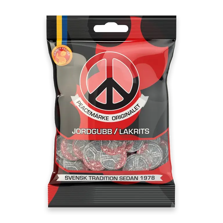 Gelegodis Peacemärke Jordgubb & Lakrits 80g