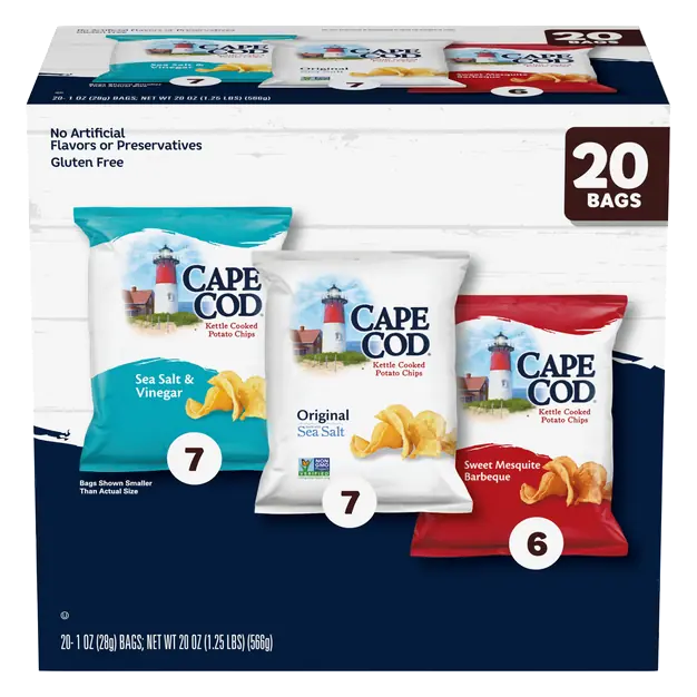 Sea Salt Vinegar/Original/BBQ Kettle Cooked Potato Chips - 20 ct