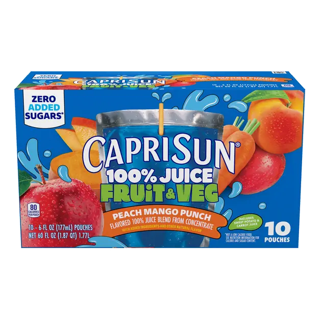 100% Juice Fruit & Veg Peach Mango Punch, Box, Pouches