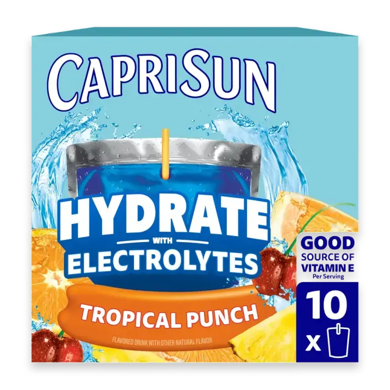 Hydrate Tropical Punch Flavored Drink with Electrolytes and Vitamin E, Box, Pouches