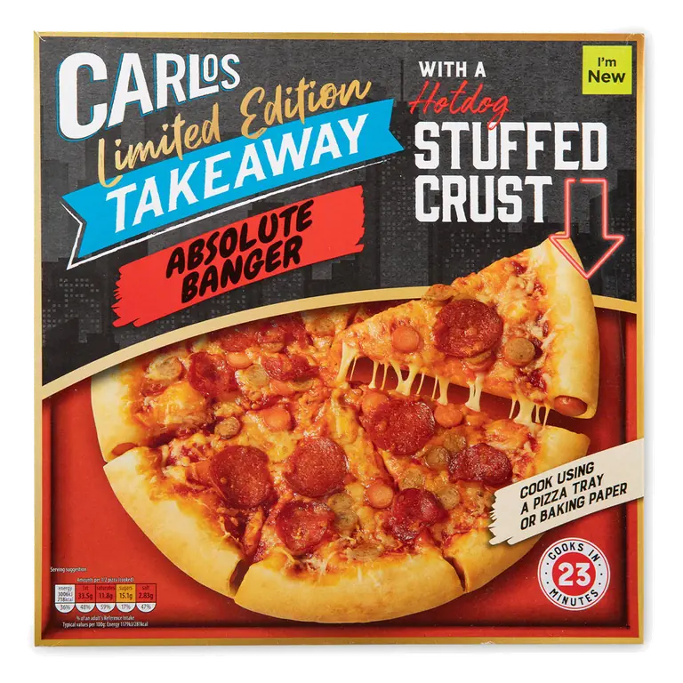 Limited Edition Takeaway Absolute Banger Pizza with a Hotdog Stuffed Crust