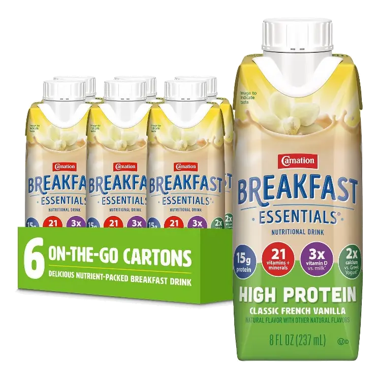 Carnation Breakfast Essentials High Protein Vanilla Shake, 48 fl oz/6ct: Non-Caffeinated, 15g Protein