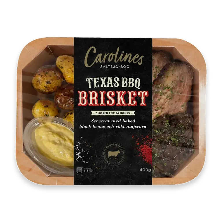 Brisket med Ugnsrostad potatis Smokey beans & Majsröra 400g