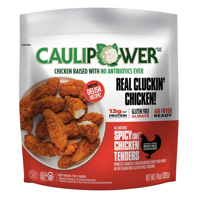Spicy(Ish) Chicken Tenders Whole White Meat Chicken with a Crispy Coating of Rice Flour & Cauliflower