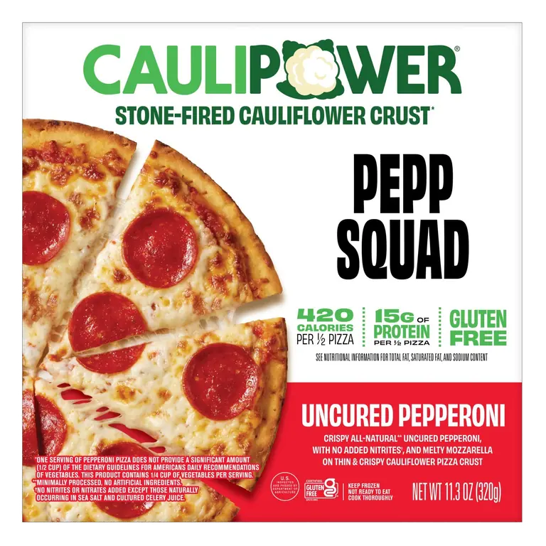 Uncured Pepperoni Melty Mozzarella, Crispy Uncured Pepperoni & Zesty Tomato Sauce On Our Stone-Fired Cauliflower Crust Pizza