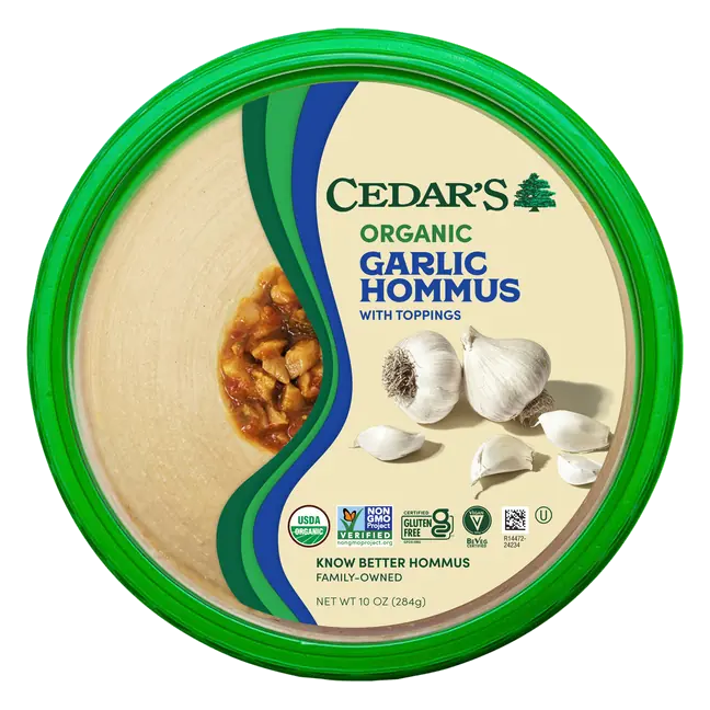 Organic Gluten Free Garlic Hommus with Toppings