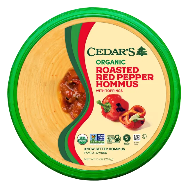 Organic Gluten Free Roasted Red Pepper Hommus with Toppings