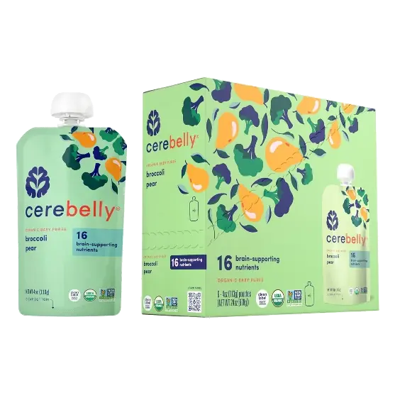 Cerebelly Organic Broccoli Pear Baby Food Pouch, 6pk/24oz: 5 Months and Up, 2nd Stage, Pureed, Ready to Eat
