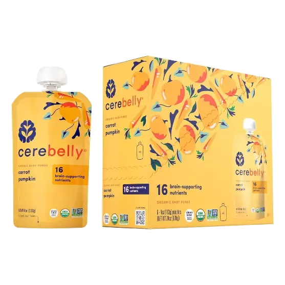 Cerebelly Organic Carrot and Pumpkin Baby Food Pouch, 24oz/6pk: Age 5 Months+, Pureed, Ready to Eat