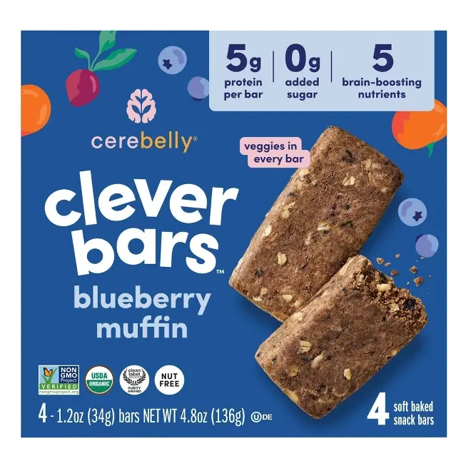 Cerebelly Organic Clever Blueberry Muffin Snack Bars - 5g Protein - 4.8oz/4ct
