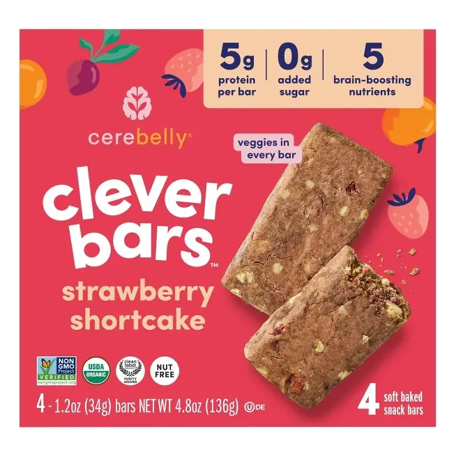 Cerebelly Organic Clever Strawberry Shortcake Snack Bars - 5g Protein - 4.8oz/4ct