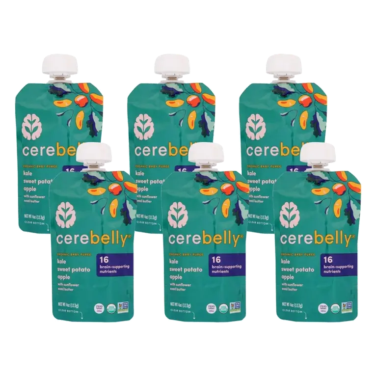 Cerebelly Organic Baby Puree Kale, Sweet Potato, and Apple, Case of 6/4 oz