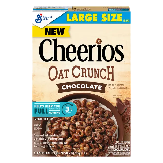 Cheerios Oat Crunch Chocolate Breakfast Cereal, Made with Whole Grain, Large Size, 18.2 oz
