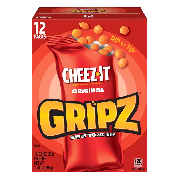 Gripz Mighty Tiny Baked Snack Cheese Crackers - 12 ct
