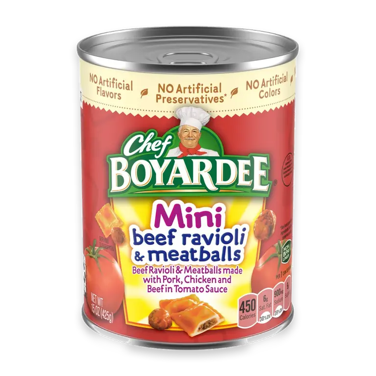 Mini Beef Ravioli and Meatballs in Tomato Sauce, Ready-to-Eat Meal, 15 oz Can