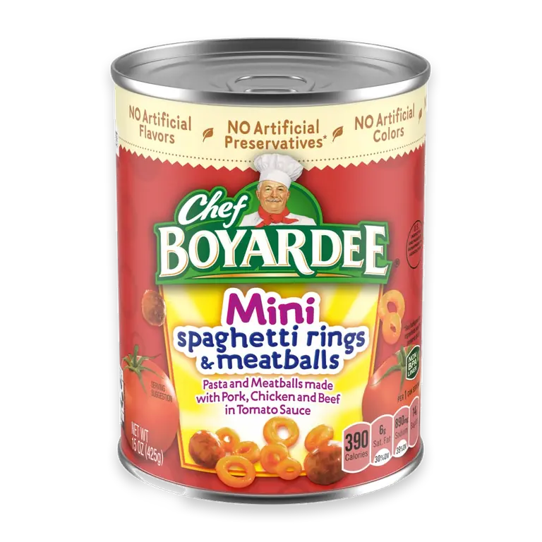 Mini Spaghetti Rings and Meatballs in Tomato Sauce, Ready-to-Eat Meal, 15 oz Can