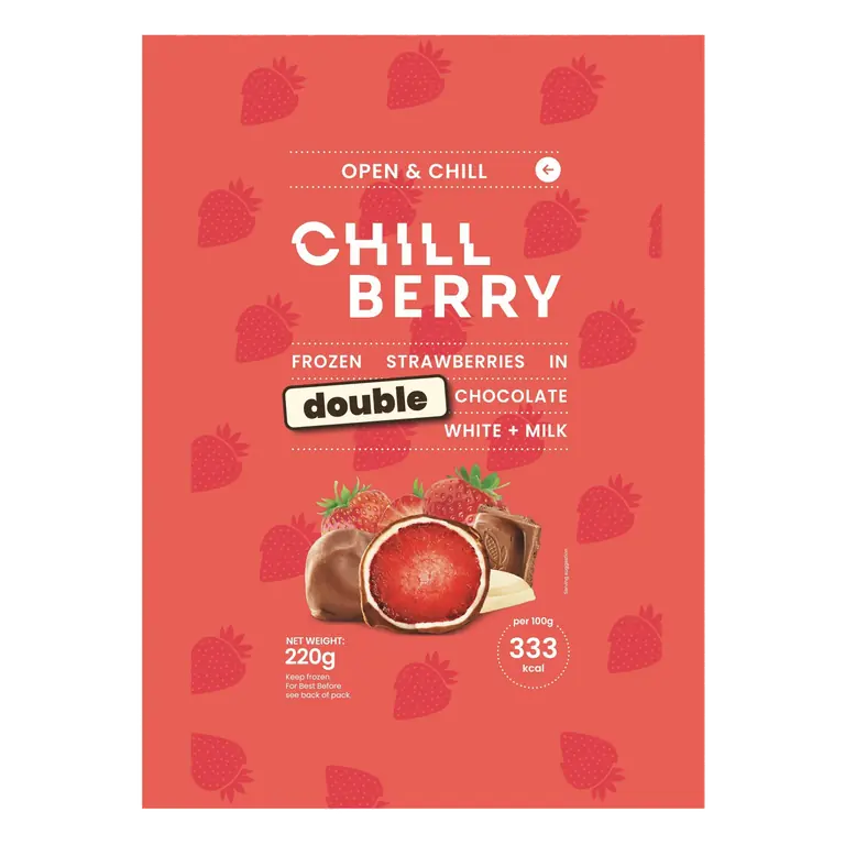 Chill Berry Frozen Strawberries in Double Chocolate White + Milk 220g