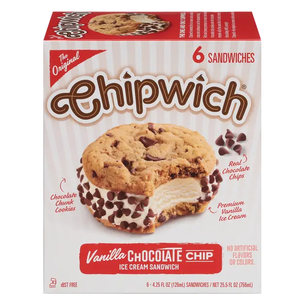 Vanilla Chocolate Chip Ice Cream Sandwiches - 6 ct