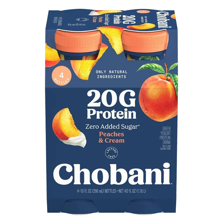 Chobani Peaches & Cream Greek Yogurt Drink, 20g Protein 40 fl oz/4pk