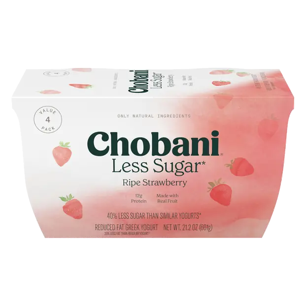 Less Sugar Low Fat Ripe Strawberry Greek Yogurt Cups - 4 ct