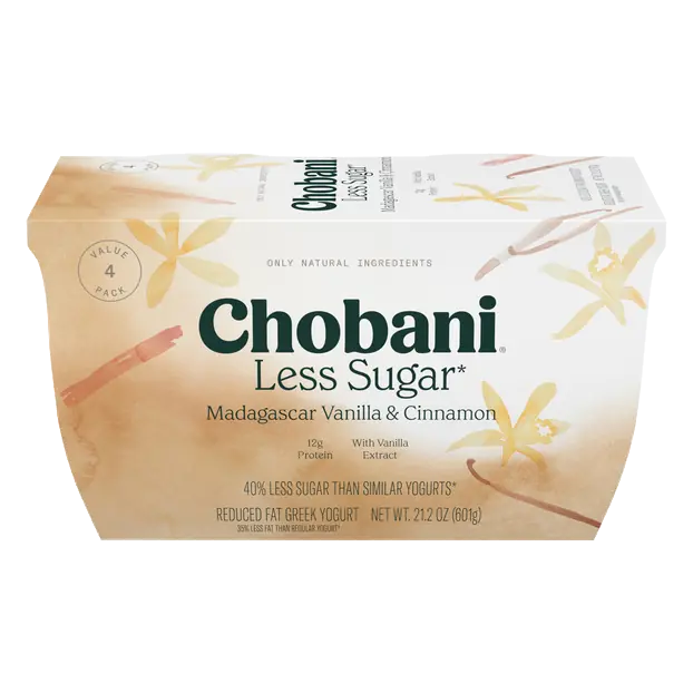 Less Sugar Low Fat Vanilla & Cinnamon Greek Yogurt Cups - 4 ct