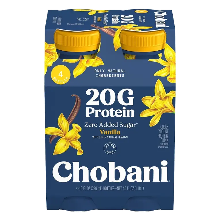 Chobani Vanilla Greek Yogurt Drink, 20g Protein 40 fl oz/4pk: Lactose-Free, No Added Sugar