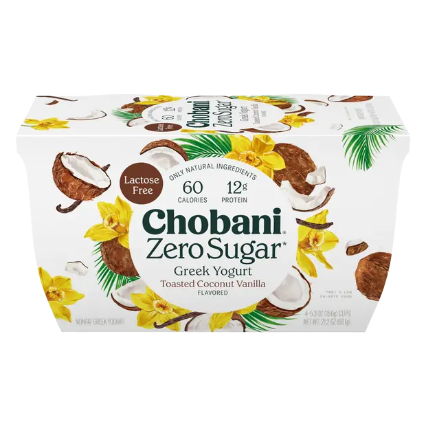 Zero Sugar Non Fat Toasted Coconut Vanilla Greek Yogurt Cups - 4ct