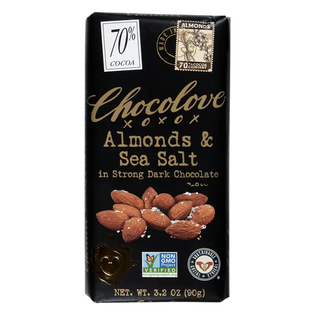 Gluten Free Almonds & Sea Salt Dark Chocolate Candy Bar