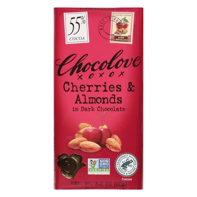 Gluten Free Cherries/Almonds Dark Chocolate Candy Bar 55% Cocoa