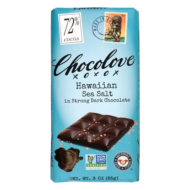 Gluten Free Hawaiian Sea Salt Dark Chocolate Candy Bar 72% Cocoa