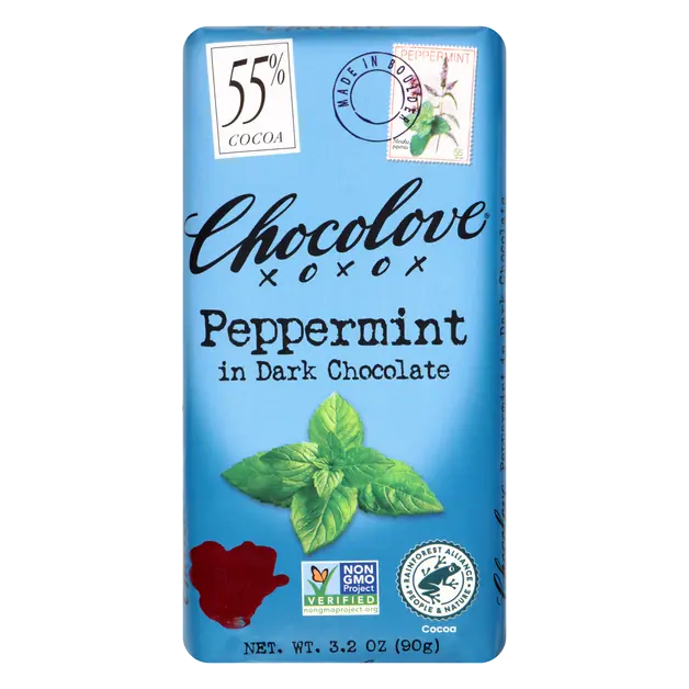 Gluten Free Peppermint Dark Chocolate Candy Bar 55% Cocoa