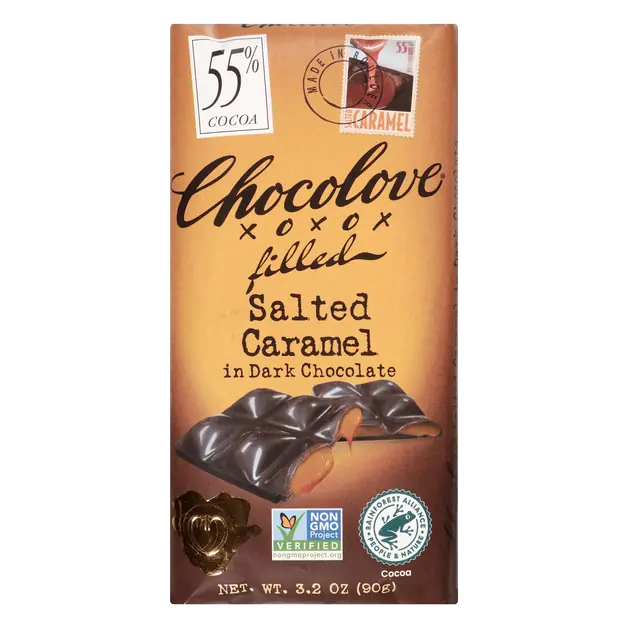 Gluten Free Salted Caramel Dark Chocolate Candy Bar 55% Cocoa
