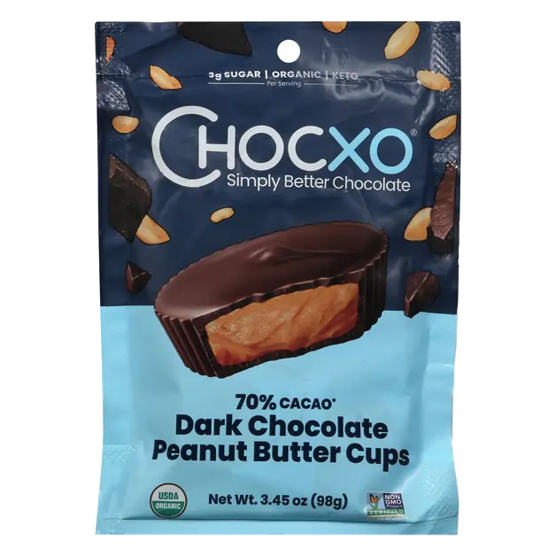 Organic Keto Dark Chocolate Peanut Butter Candy Cups 70% Cacao