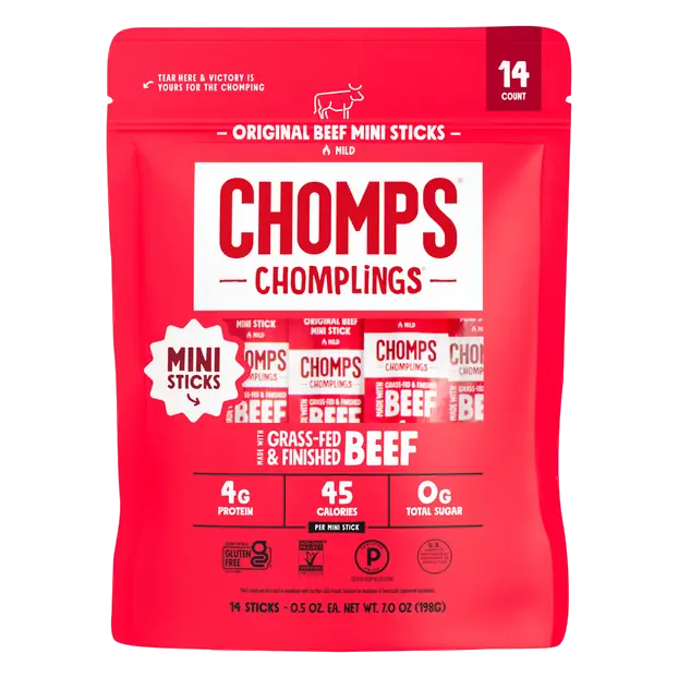 Chomplings Mild Original Mini Beef Meat Sticks - 14 ct