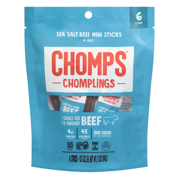 Chomplings Sea Salt Beef Mini Meat Sticks - 6 ct