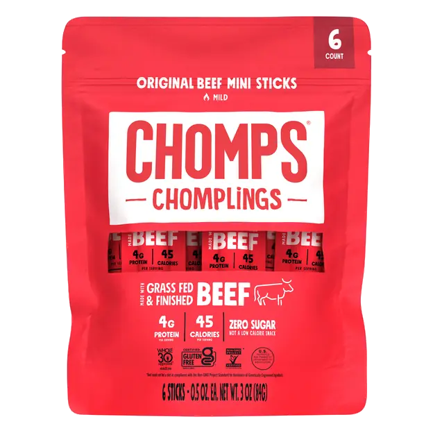 Chomplings Zero Sugar Original Beef Mini Meat Sticks - 6 ct