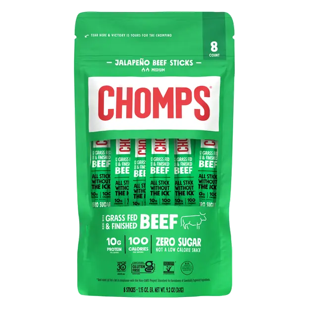 Zero Sugar Medium Jalapeno 10g Protein Grass-fed Beef Stick - 8 ct