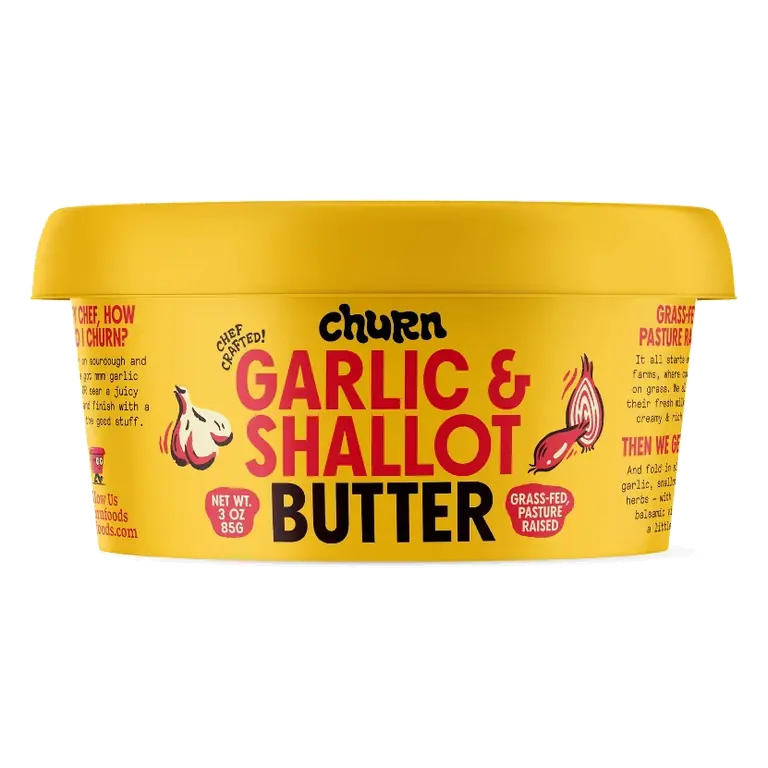 Churn Garlic & Shallot Butter, 3oz: 82% Milk Fat, Gluten-Free, Ketogenic