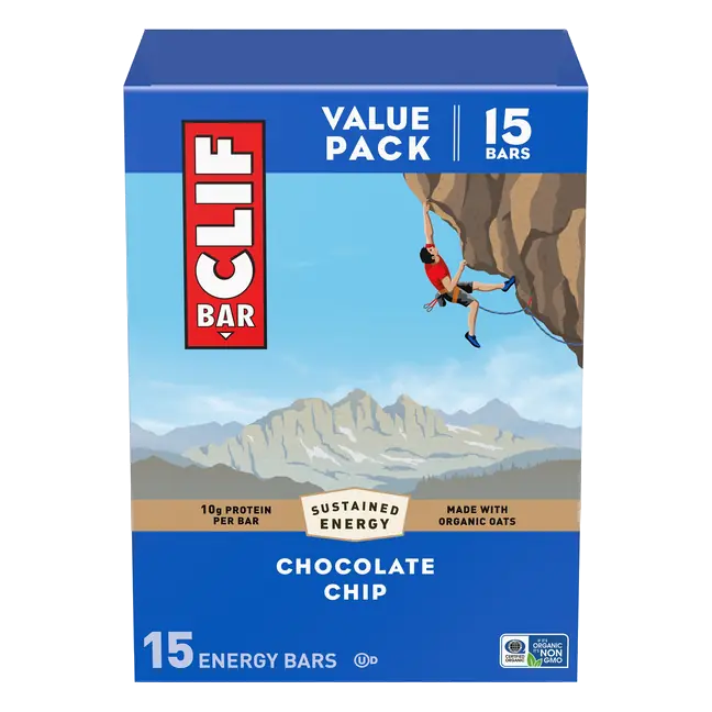 BAR - Energy Protein Bars - Chocolate Chip - Made with Organic Oats - Energy Bars - Non-GMO - (15 Pack)