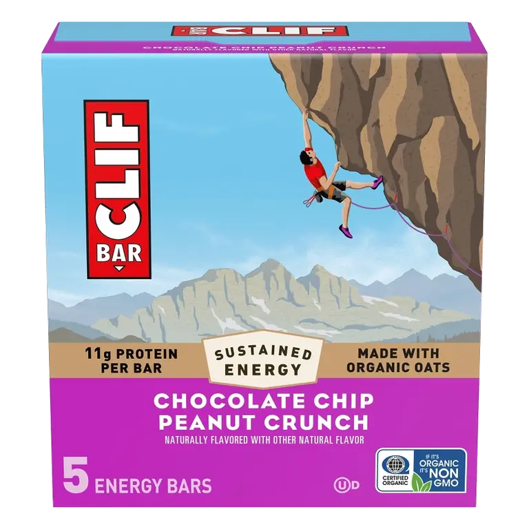 CLIF Bar Chocolate Chip Peanut Crunch Granola Plant-Based Soy Protein Bars Made with Organic Oats - 11g Protein - 12oz/5ct