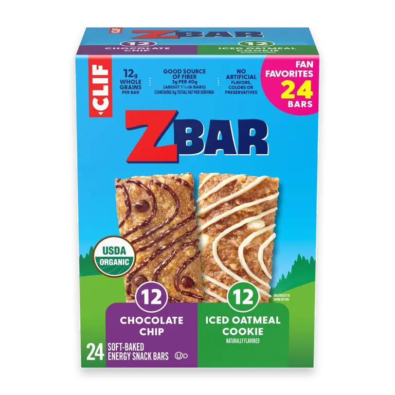 Zbar Chocolate Chip and Iced Oatmeal Cookie Organic Soft-baked Energy Snack Granola Bar Variety Pack