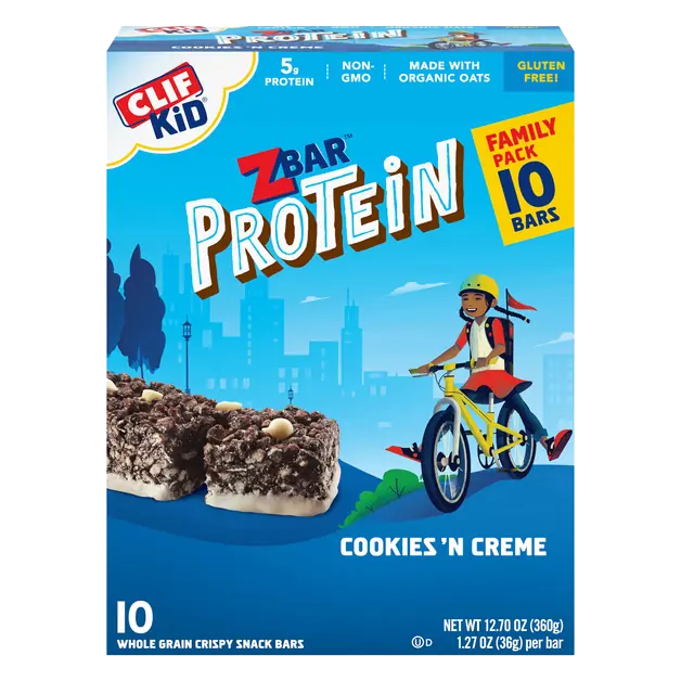CLIF KID Zbar Gluten Free Cookies 'n Creme Protein Snack Bars - 10 ct