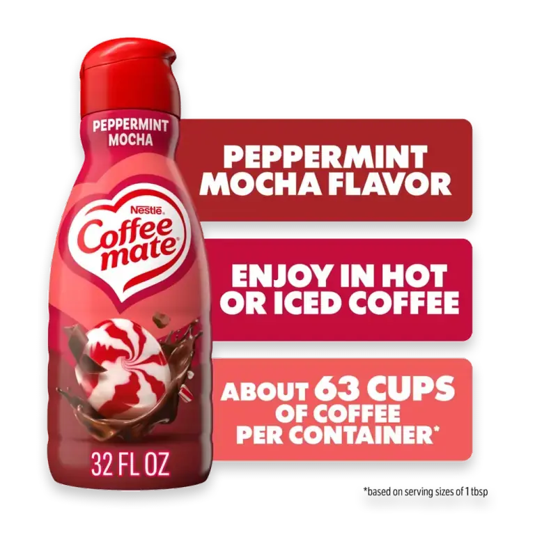 Peppermint Mocha Flavored Coffee Creamer Non-Dairy Gluten-Free 63 Servings