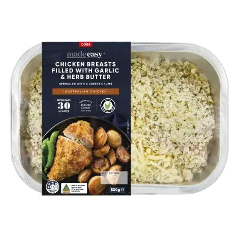 Chicken Breasts Filled With Garlic & Herb Butter Topped With A Cheese Crumb