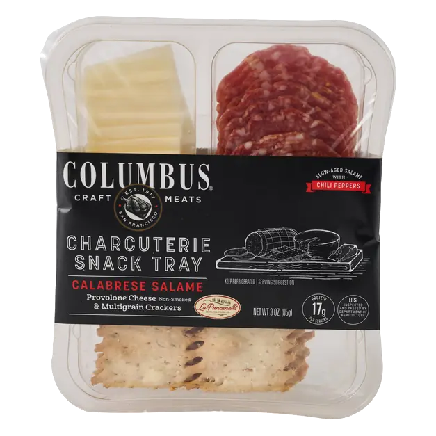 COLUMBUS Charcuterie Snack Tray with Calabrese Salame, Provolone Cheese & Multigrain Crackers, 3.0 oz