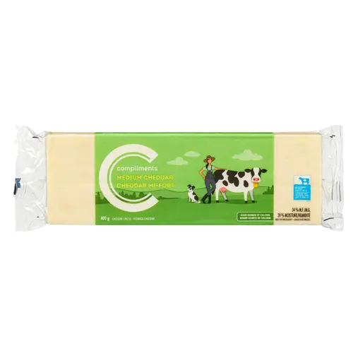Block Cheese Medium Cheddar White 400 g