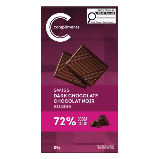 Chocolate Bar 72% Cocoa Swiss Dark 100 g