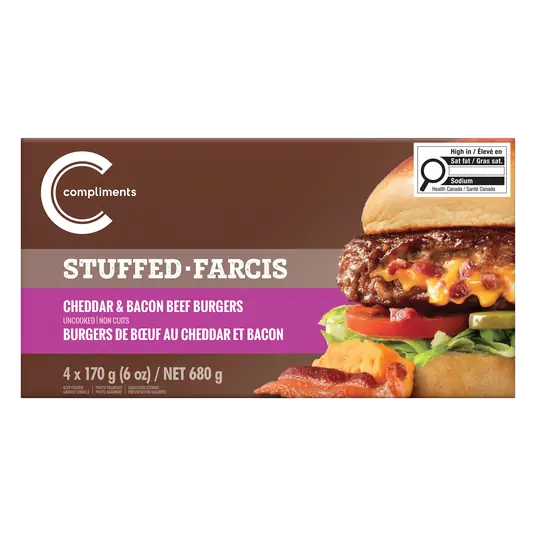 Frozen Beef Burgers Stuffed Cheddar & Bacon 680 g