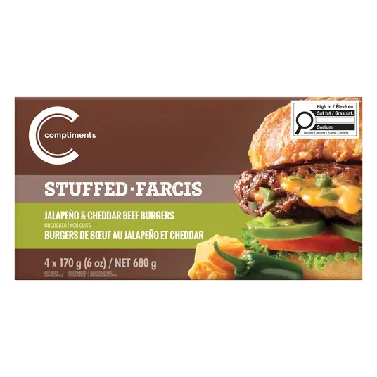 Frozen Beef Burgers Stuffed Jalapeno & Cheddar 680 g